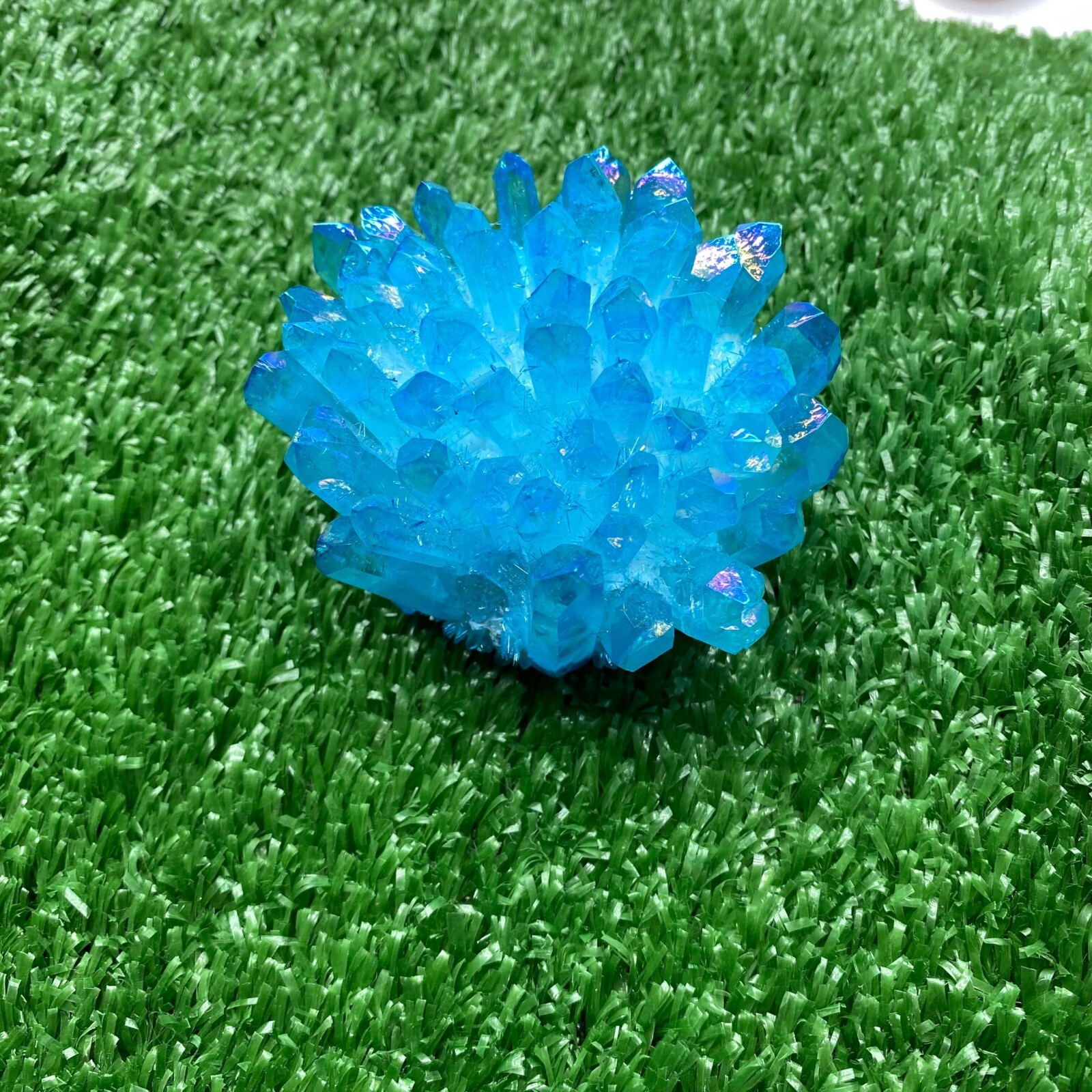 Titanium Aura Blue Crystal Rainbow Healing Cluster Geode Rock Decor Gift