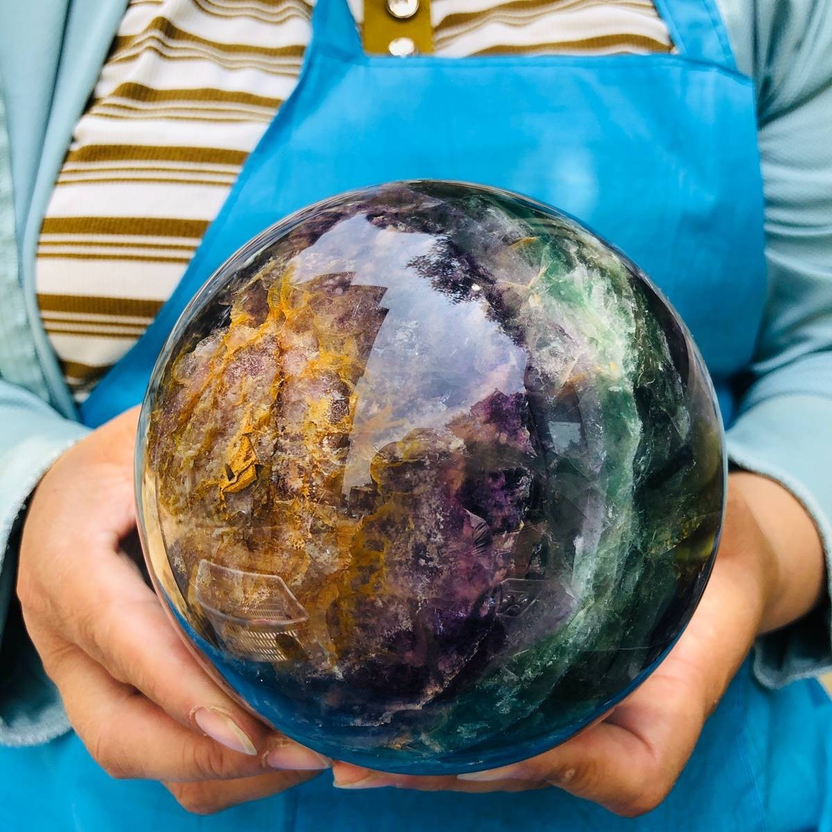 6.13LB Natural Crystal Rainbow Fluorite Sphere Display Ball Reiki Healing