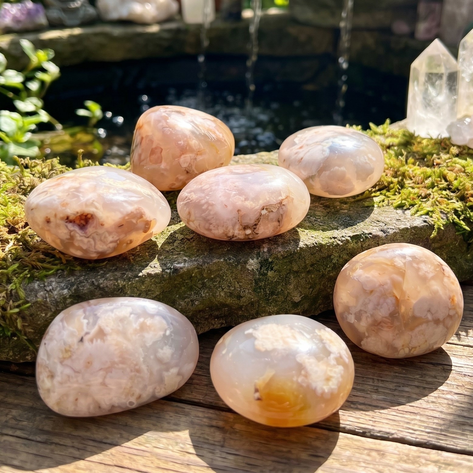 Flower Agate Crystal Palm Stone Gemstone Home Decor Carving Supply