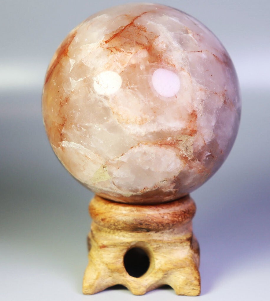 221g Natural Red FIRE Hematoid QUARTZ Crystal Sphere Ball Stone Healing/Stand