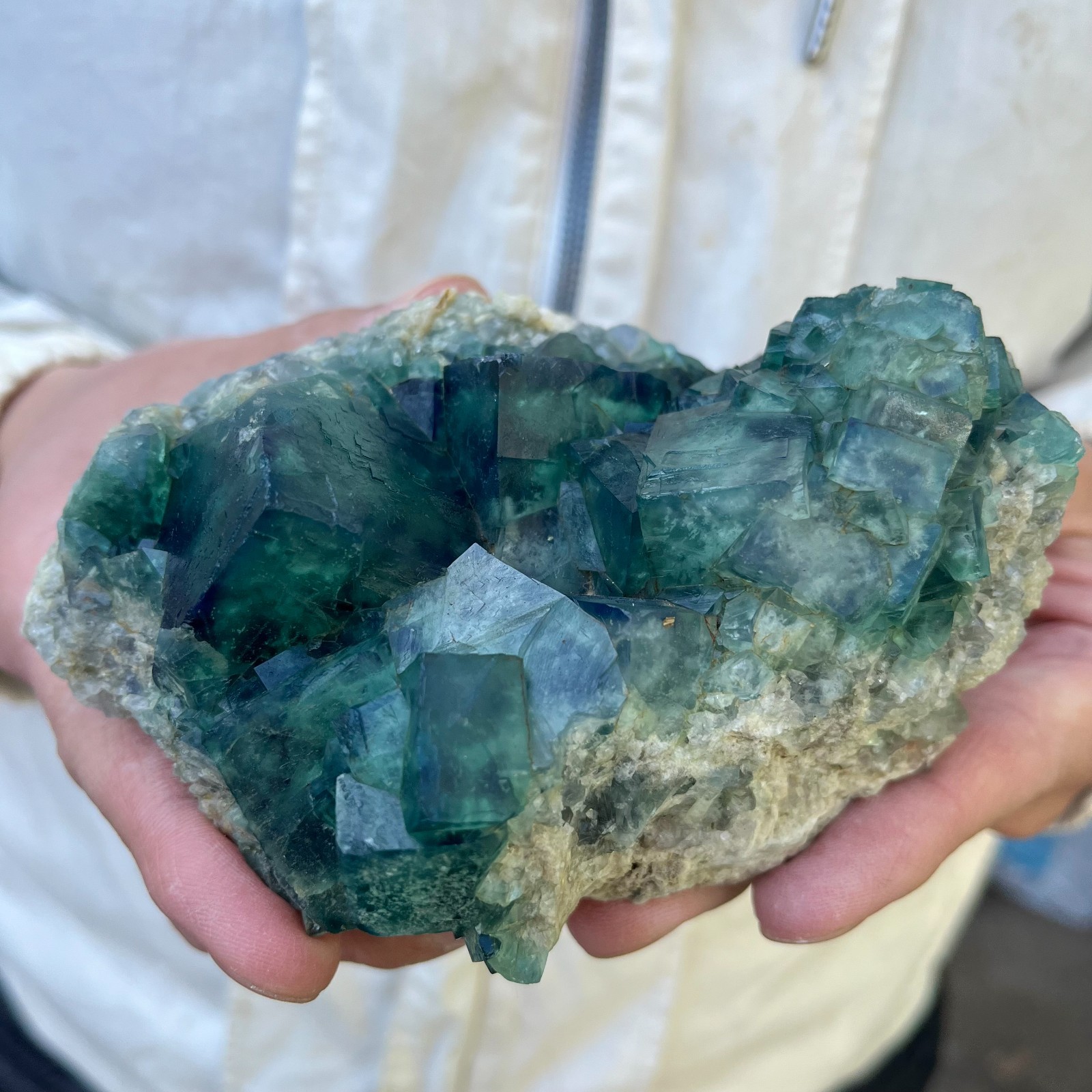 1.8LB Natural cubic green fluorite crystal cluster rough mineral specimen