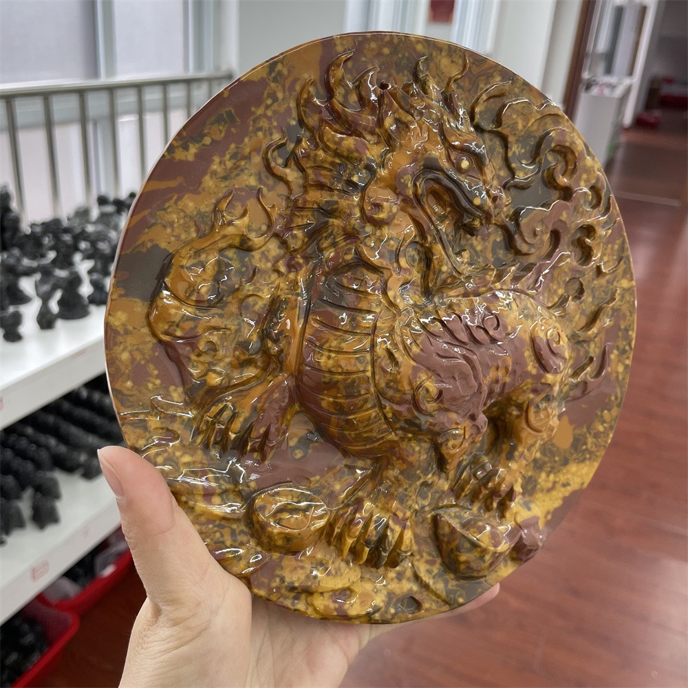 1.9LB 7.4″Natural Seven Colorful Jade Kylin Crystal Heal Carving Quartz Decor