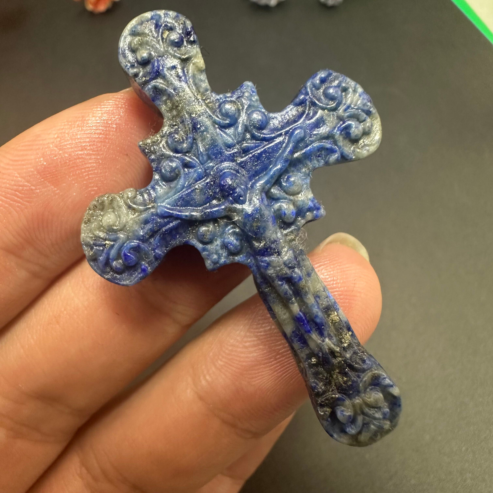 Natural lazurite Carved Christianity Cross Quartz Jesus Crystal Reiki Healing 1P