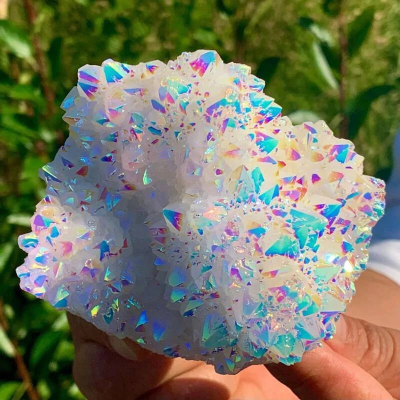 80-100g Raw Rainbow Angel Aura Cluster Titanium Geode Quartz Crystal Specimens