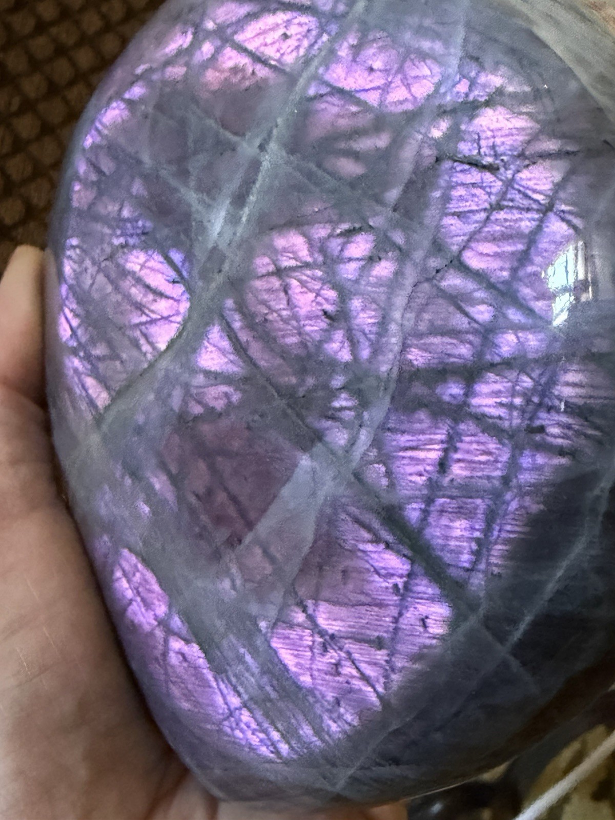 5.15” Large Purple Pink Orange Flash Labradorite Crystal Heart 1100 Grams