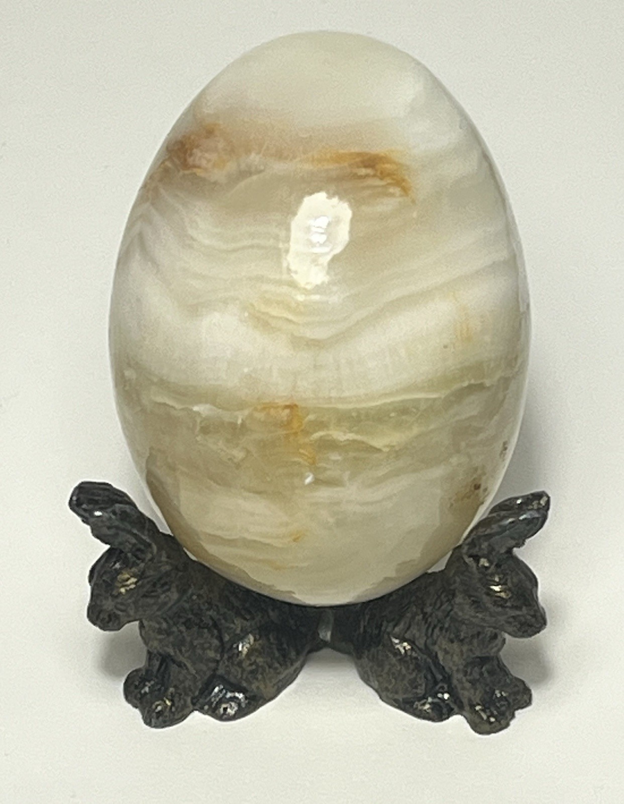 Vintage Polished Natural Banded Onyx ? Egg Carved Crystal 2.5” Stand Not Incl