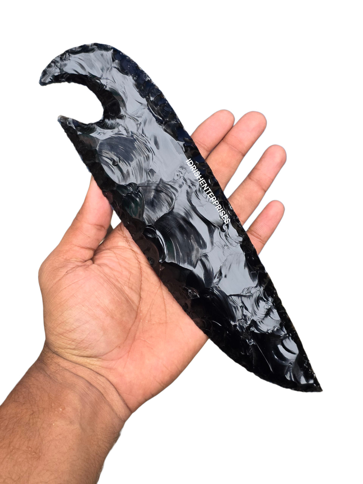 Artisan Crafted 8″ Obsidian Knife | Handmade Flint Knapped Stone Blade.