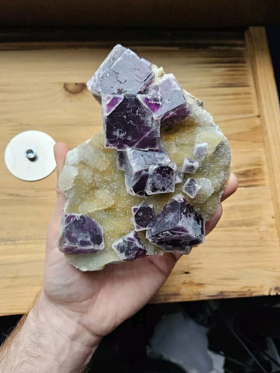 6″ 547g, Purple Sugar Fluorite, Quartz, Ma’Naoshan Mine, China