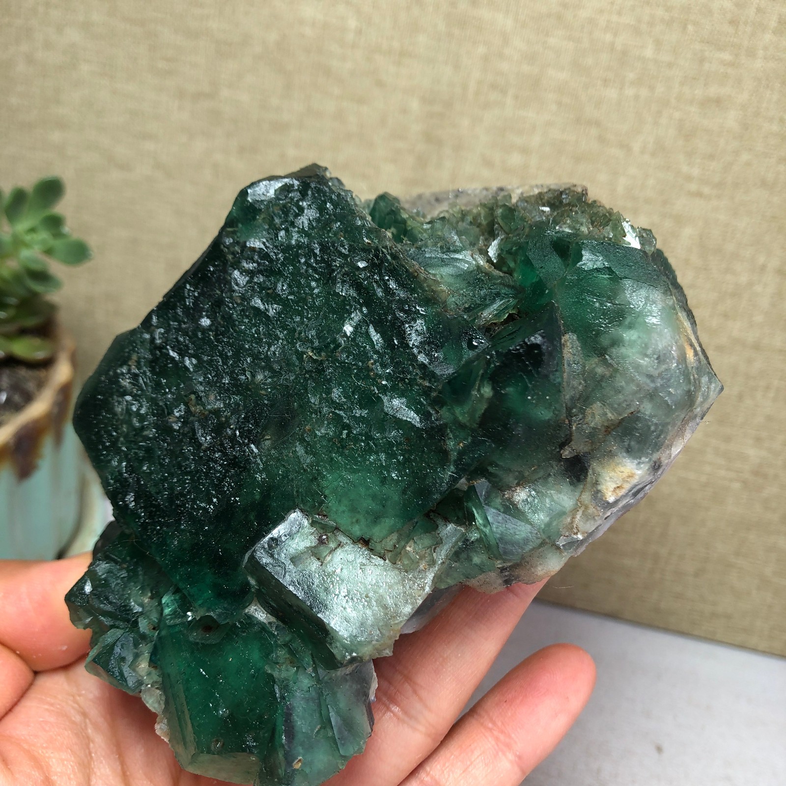 681g NATURAL Green Cubic FLUORITE Crystal Cluster Mineral Specimen A4721