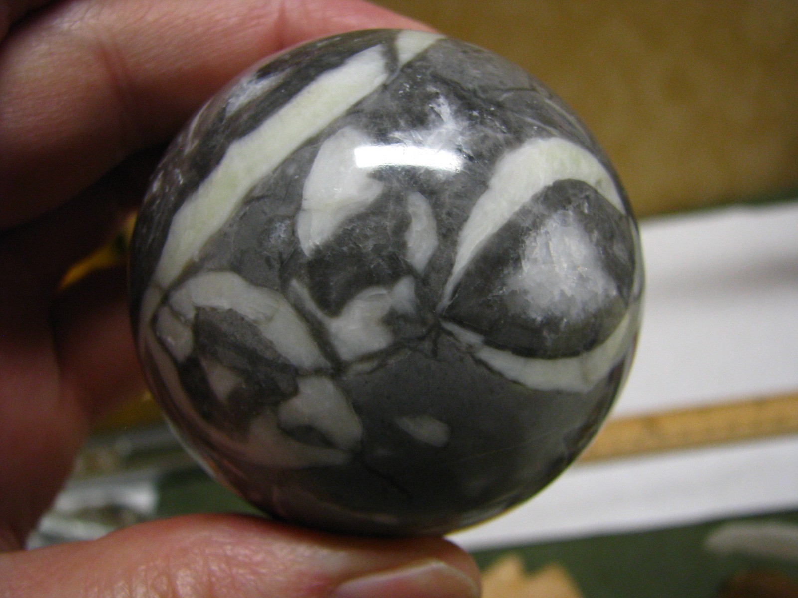 .83lb 2.5inch 1000 EYE JASPER FOSSIL SPHERE W/QUARTZ WOOD STAND MADAGASCAR #087