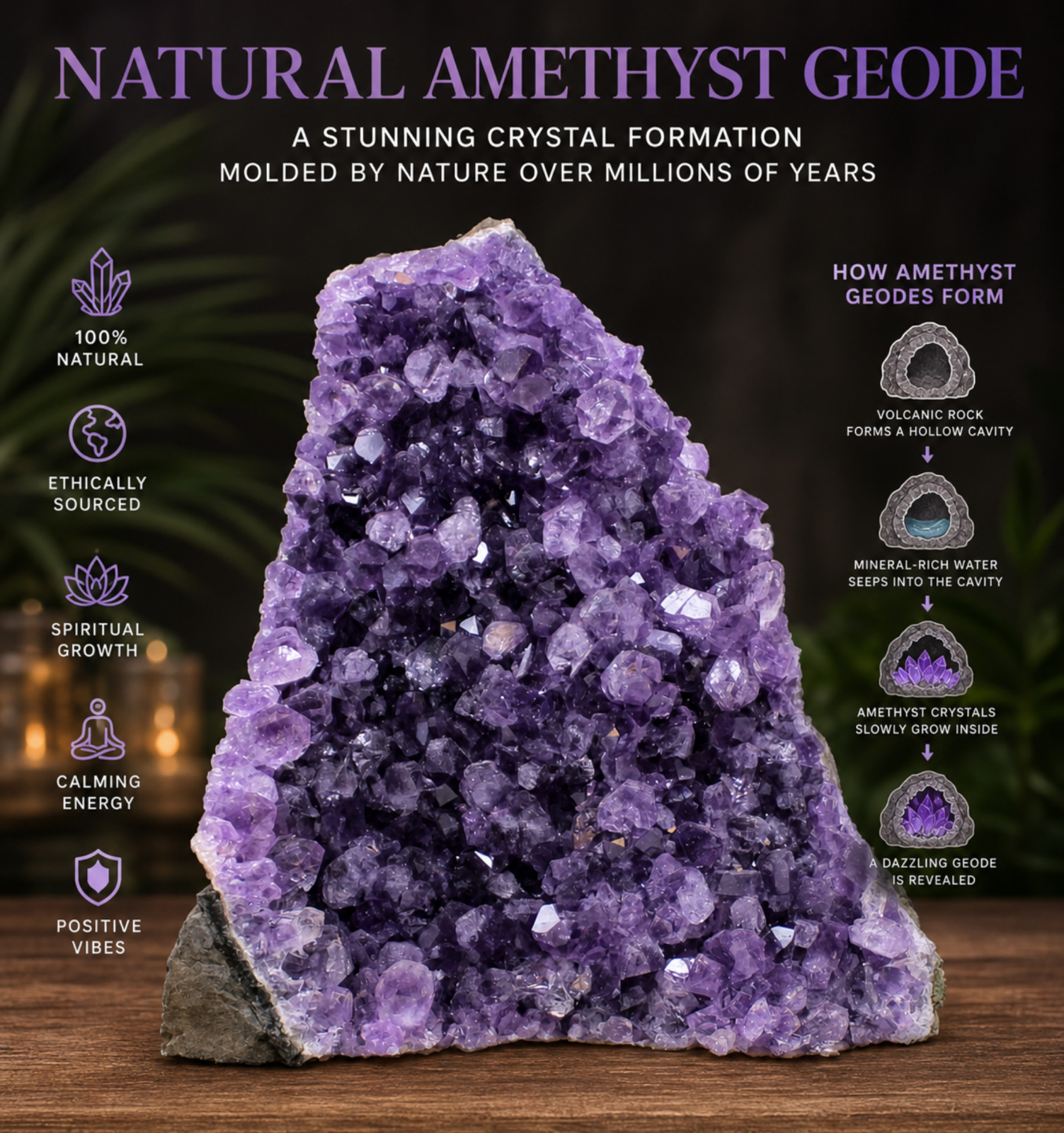 XL Natural Amethyst Geode Cluster Cut Base 12oz-1lb Free Standing Decor