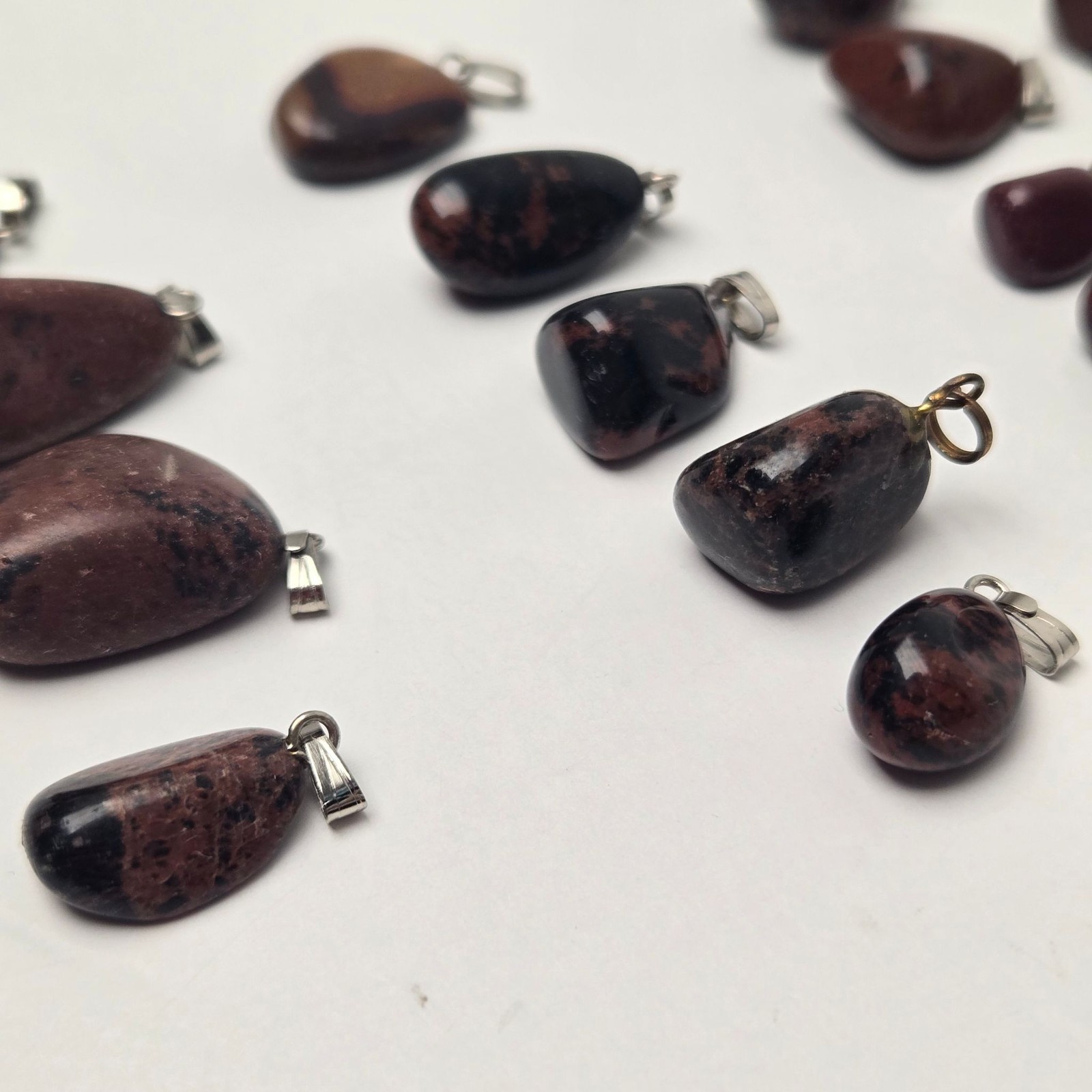 Lot 20 Mahogany Obsidian Tumbled Stone Pendants Natural Polished Rock Jewelry