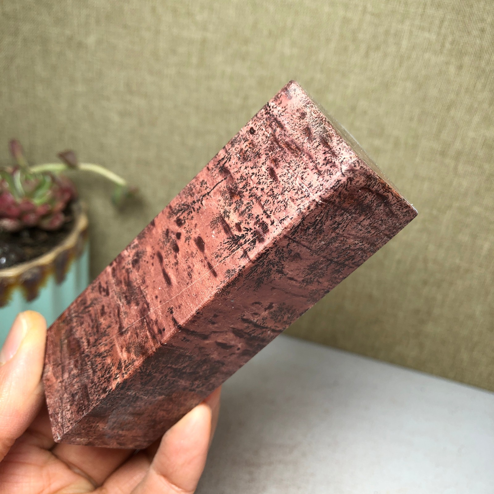 95mm Natural Chinese Painting Stone Quartz Crystal cuboid home decor 211g A3233