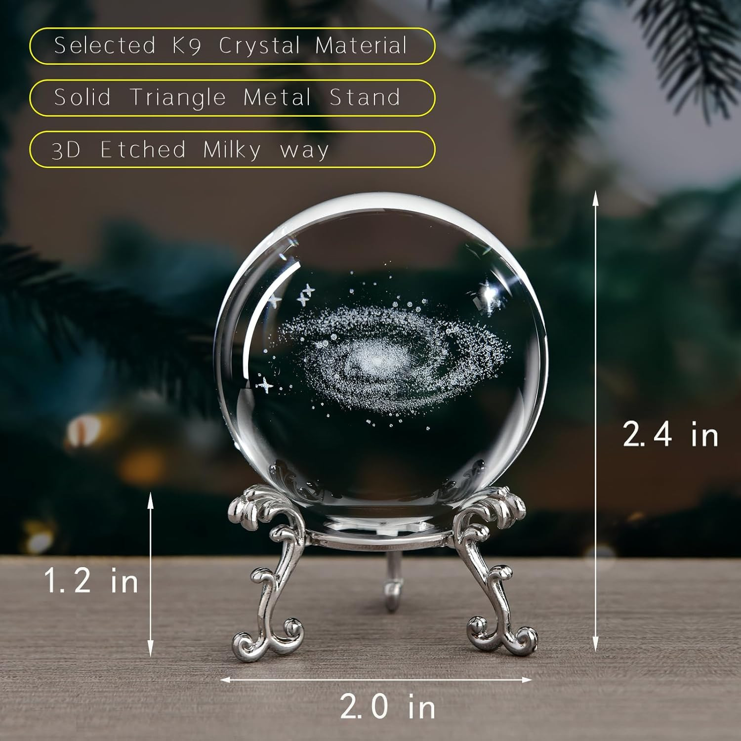 3D Laser Etched Galaxy Crystal Ball with Stand, 60Mm Glass Sphere Decorative Bal