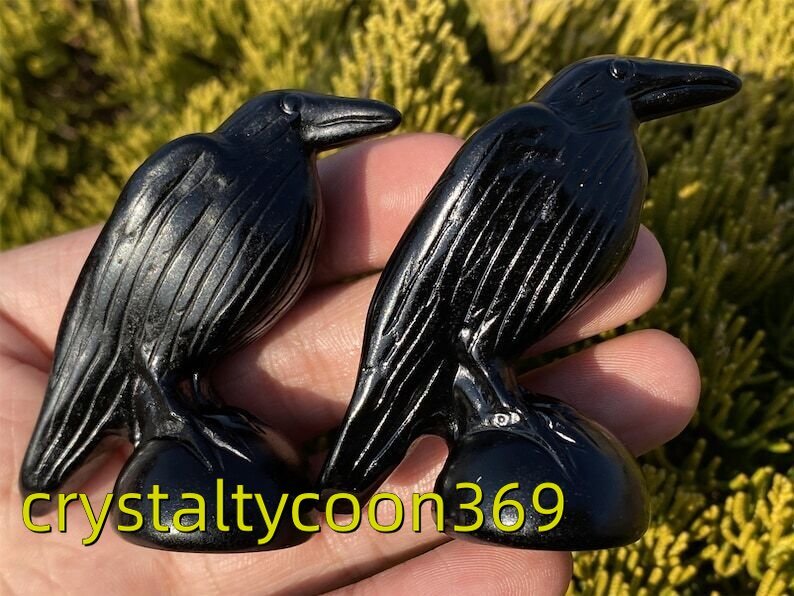 2.2″ Natural Obsidian Carved Crow Quartz Crystal Bird Skull Reiki Healing 1pc