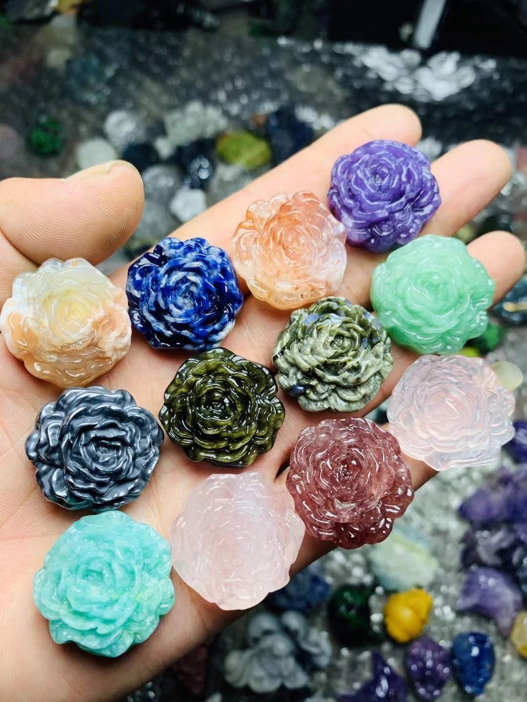 5pc Natural Mixed Quartz Carved Crystal Flower Skull Reiki Healing Decor Gift