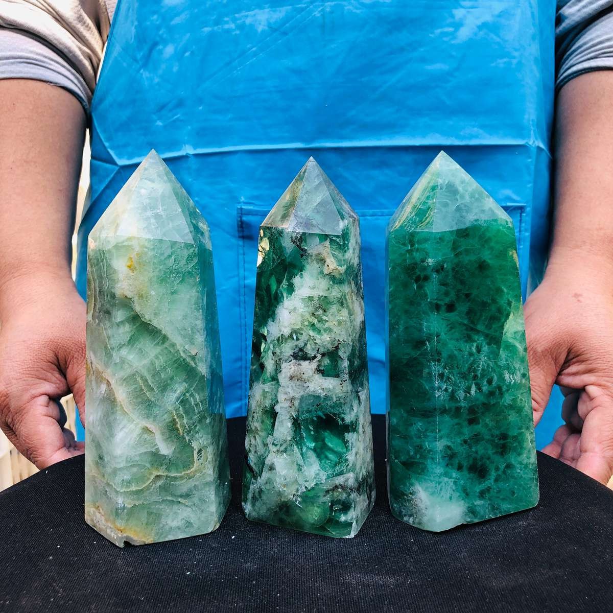 5.25LB 3pc Natural fluorite quartz obelisk crystal tower point healing decor