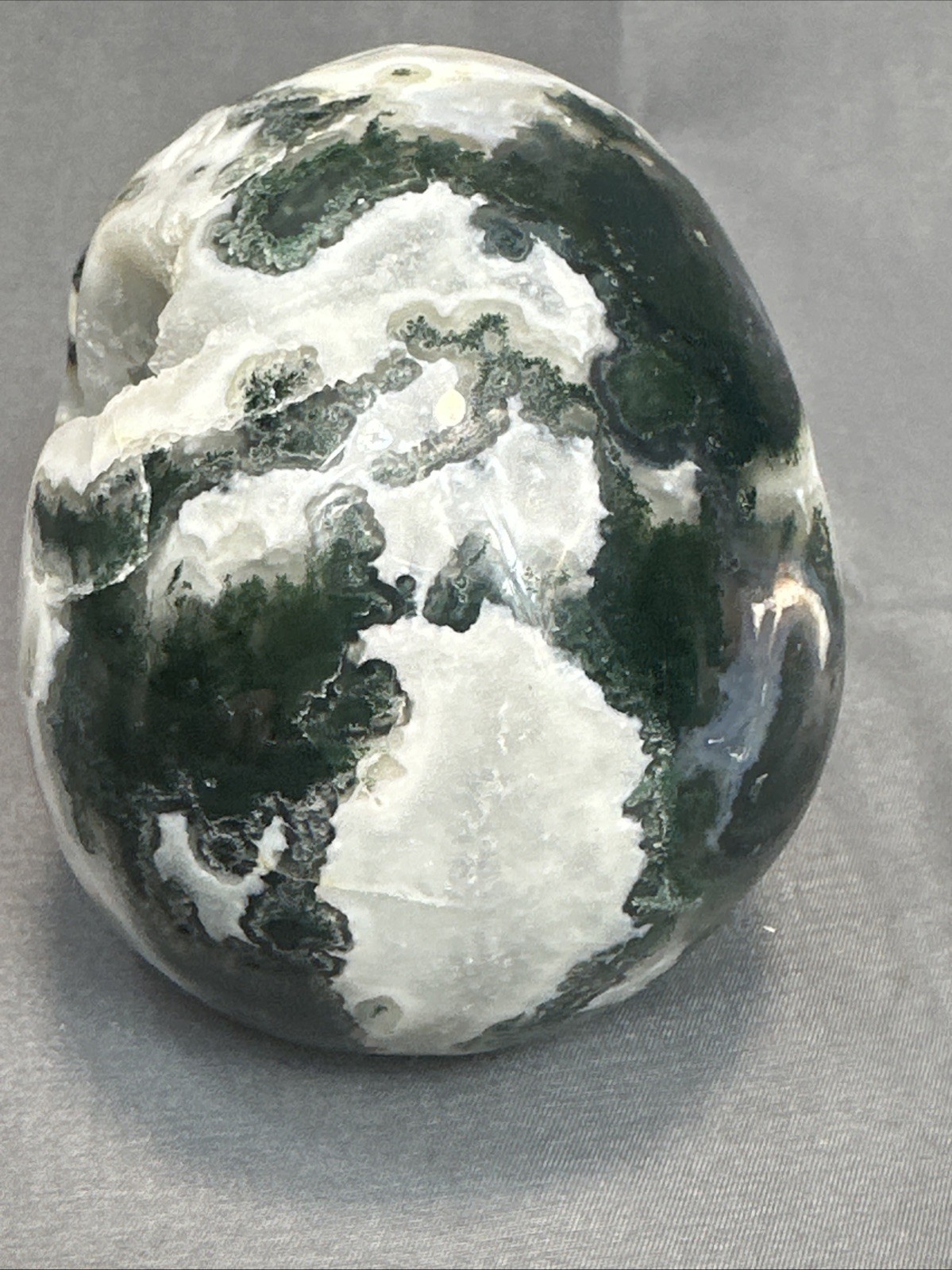 Green Moss Agate Geode Crystal Skull 4.5” Carving With Natural Druzy Pocket 1.15