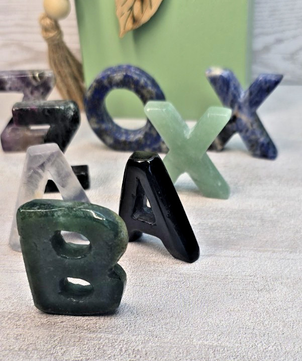 8 Large 1.5″ Carved Gemstone Letters Crystal Initials Sodalite Obsidian