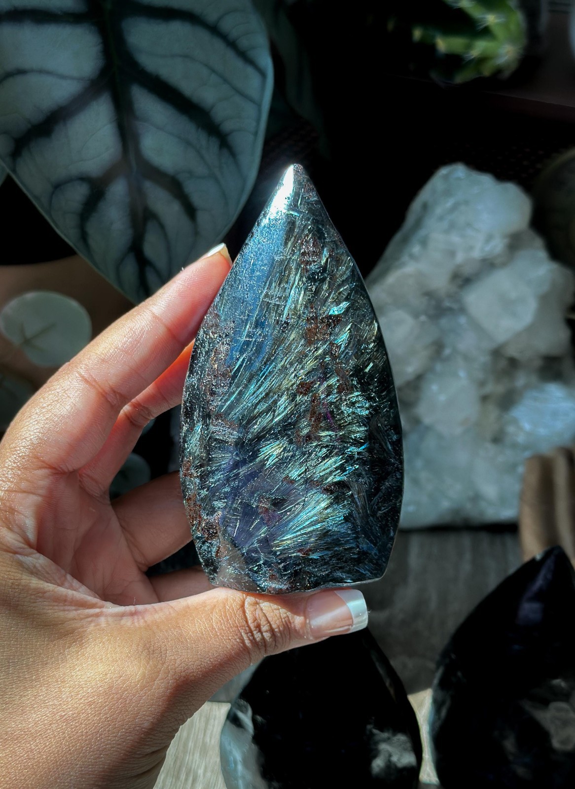 Natural Arfvedsonite Flame Crystal Polished Stone Decor Free US Shipping