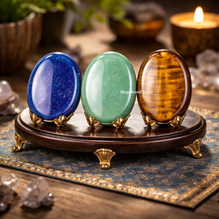 3pcs Tiger Eye Lapis Lazuli Green Aventurine Worry Palm Stone Energy Protection