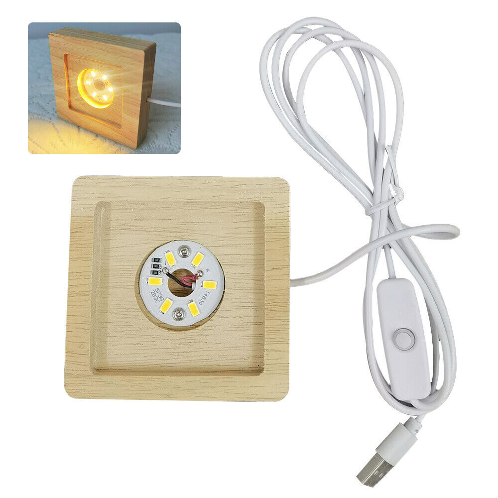 2pcs USB LED Light Square Solid Wood Base Holder Warm For Crystal Craft Display