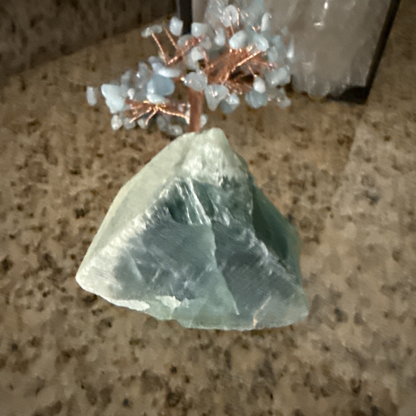 Aquamarine crystal tree on a fluorite base, 4.5 in. tall