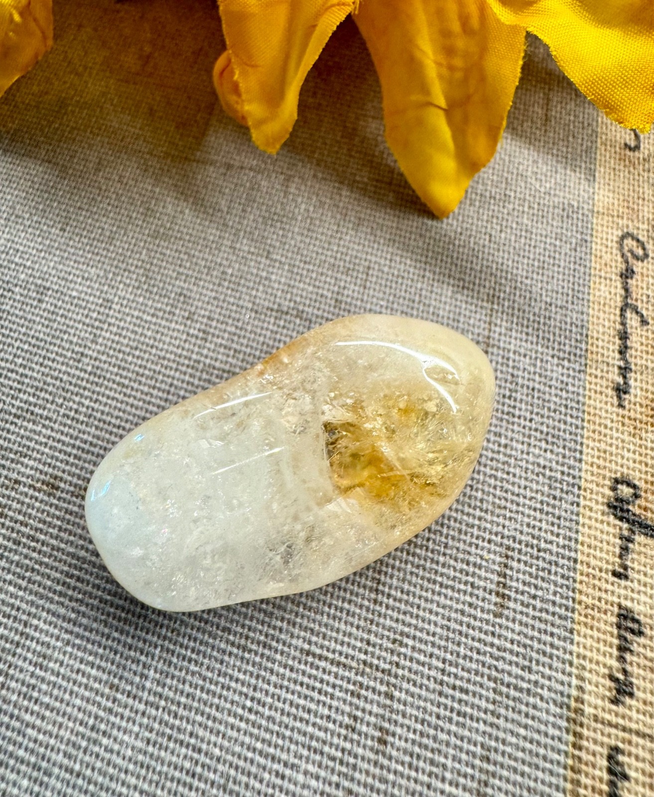 New Tumbled Natural Brazilian Yellow Citrine Crystal Point Pocket Stone