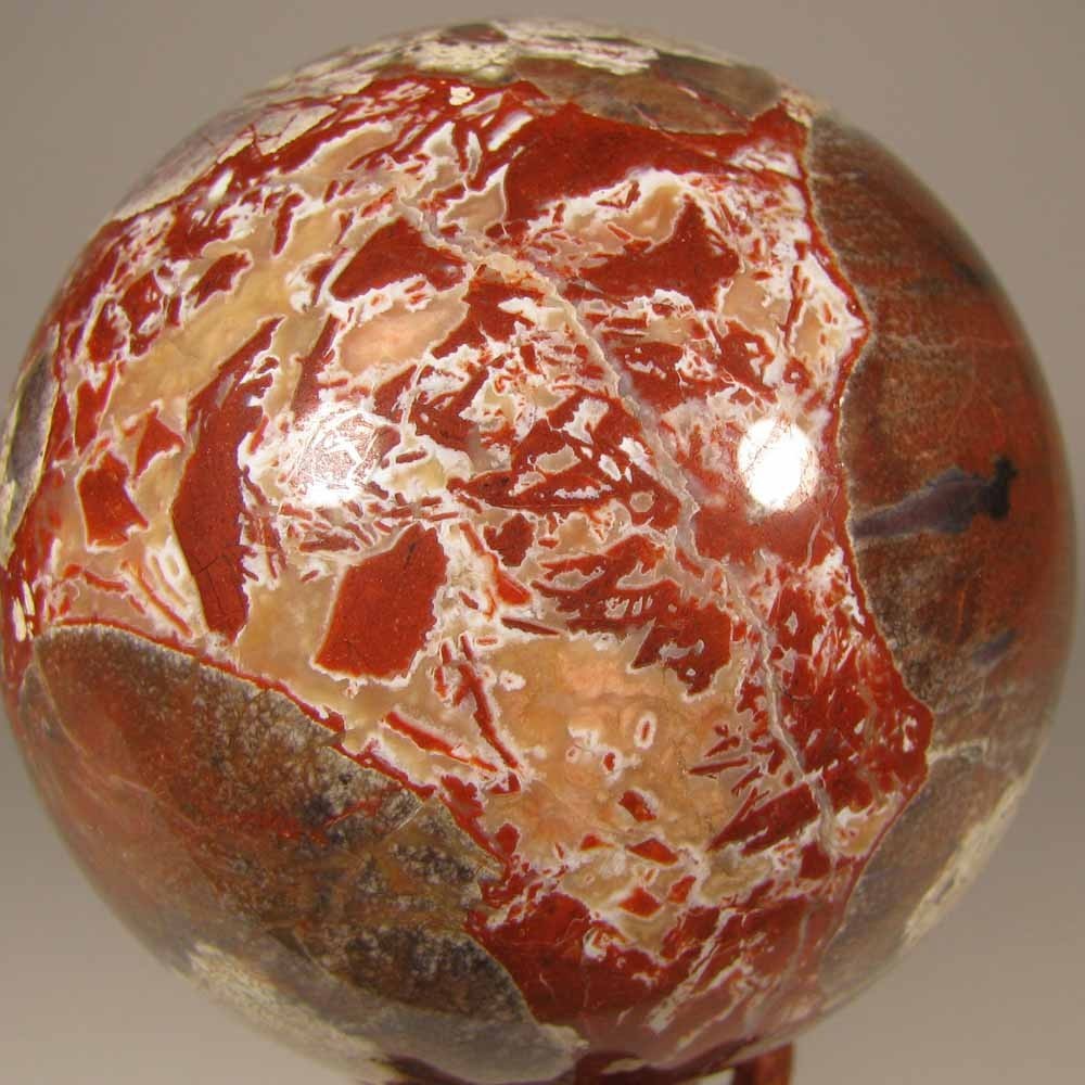 2.9″ MONEY AGATE Rhyolite Gemstone Sphere w/ Stand – Indonesia – 75mm – 1.2 lbs.