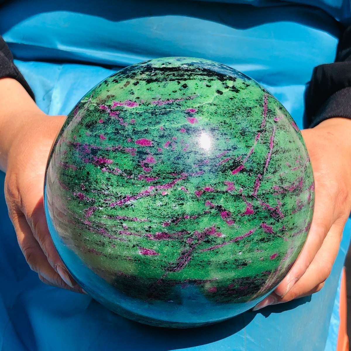 9.81 LB Large Natural Ruby Zoisite Sphere Crystal Healing Stone Specimen 5152