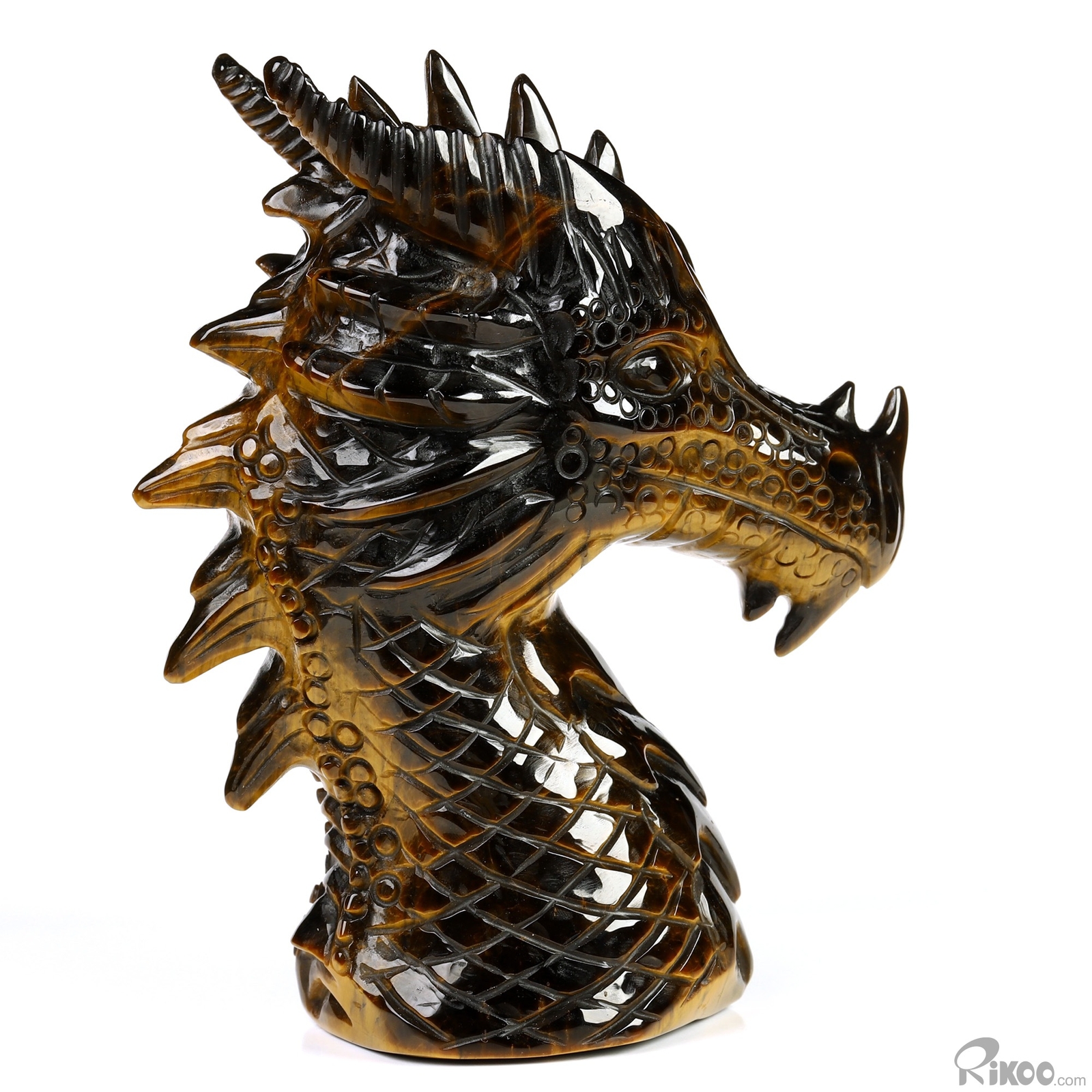 3.7″ Gold Tiger’s Eye Hand Carved Crystal Dragon Sculpture, Crystal Healing