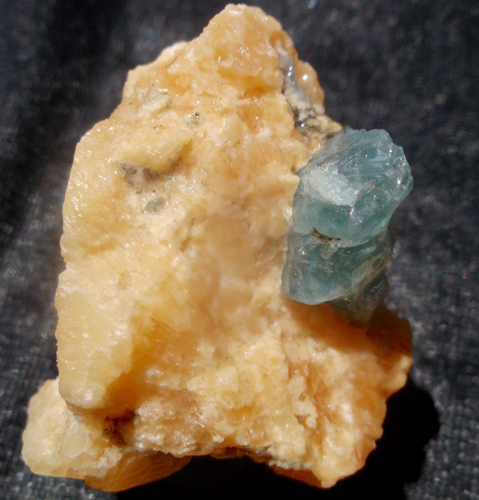 Fluorapatite Crystal Specimen on Orange Calcite 52 Grams Siberia Russia