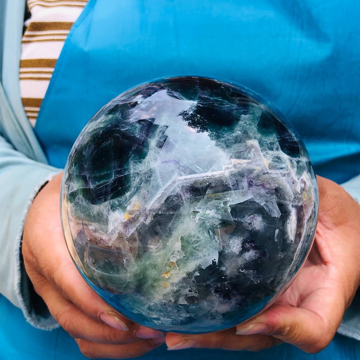 5.25LB Natural Fluorite Ball Crystal Sphere Specimen Mineral Energy Healing