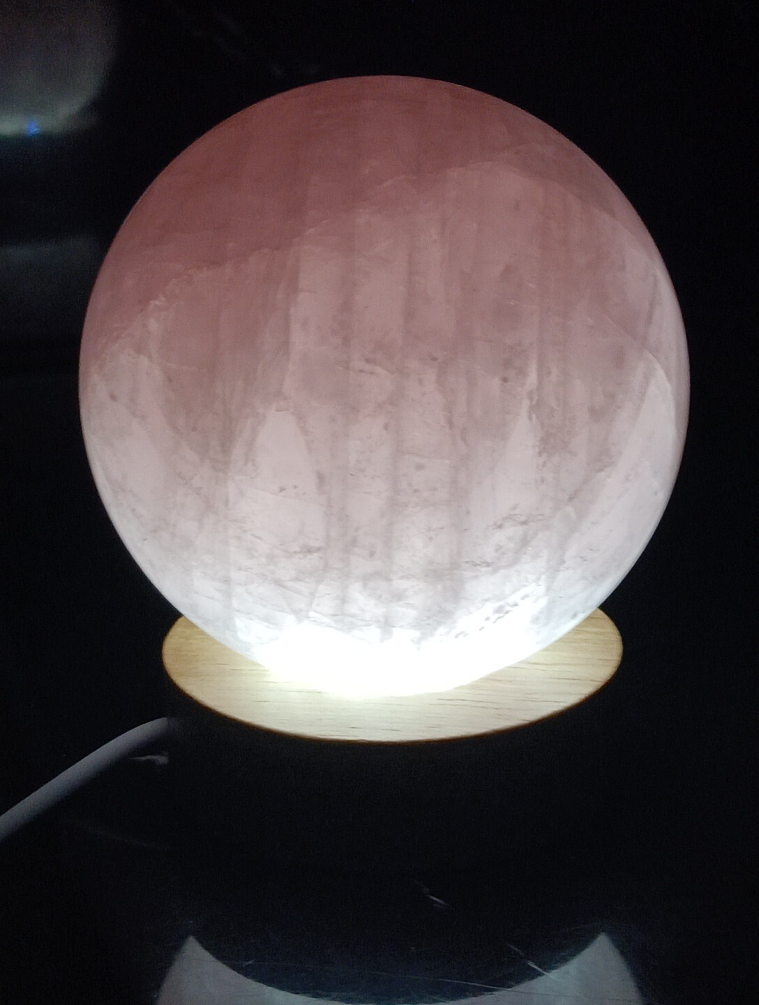 Polished Rose Quartz Crystal Ball Lamp 1 1/4lbs Sphere W LED Stand Large Vivid