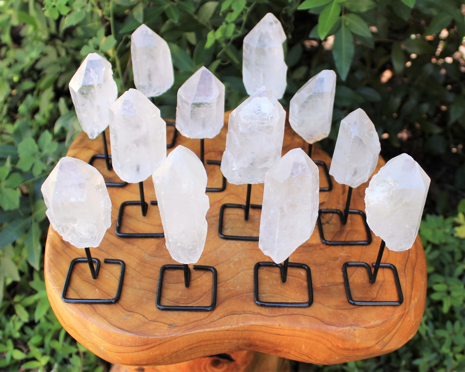 Clear Quartz Point On Metal Stand, Clear Quartz Min Pin (Clear Quartz Crystal)