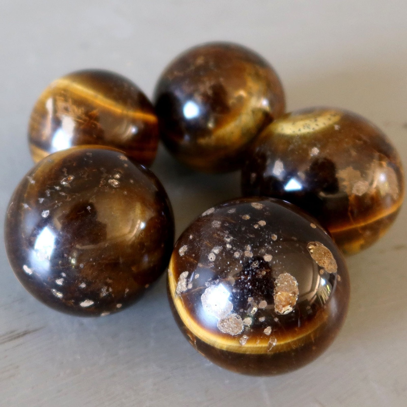 Lot of 5 Tigers Eye Sphere Bundle Golden Brown Natural Crystal Ball Bulk 1.8LBS