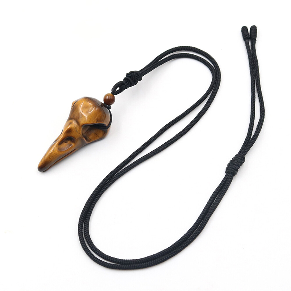Crow Head Bird Skull Hand Pendant Natural Crystal Necklace Quartz Stone Carving