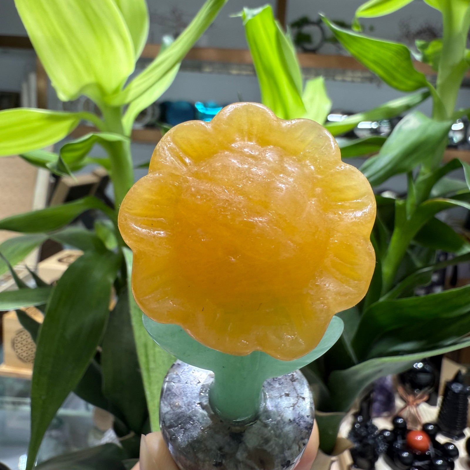 3.3″ natural geode stone Sunflower quartz Crystal Healing Energy Decor