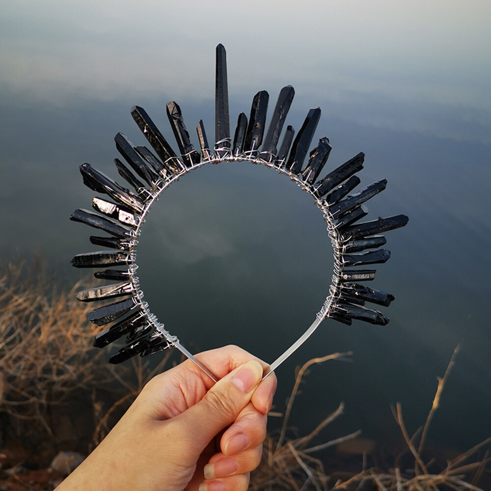 Sun Goddess Crown Hair Hoop Raw Crystal Quartz Tiara Headband Color Gradient