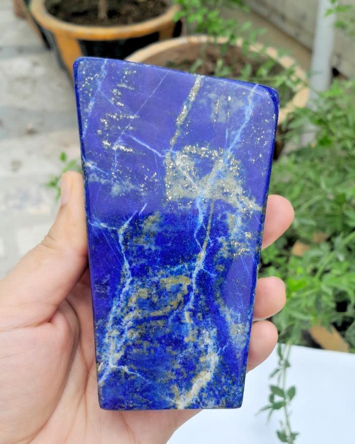 630g Lapis Lazuli Freeform With Iron Pyrite Inclusion Rough Tumbled Polished