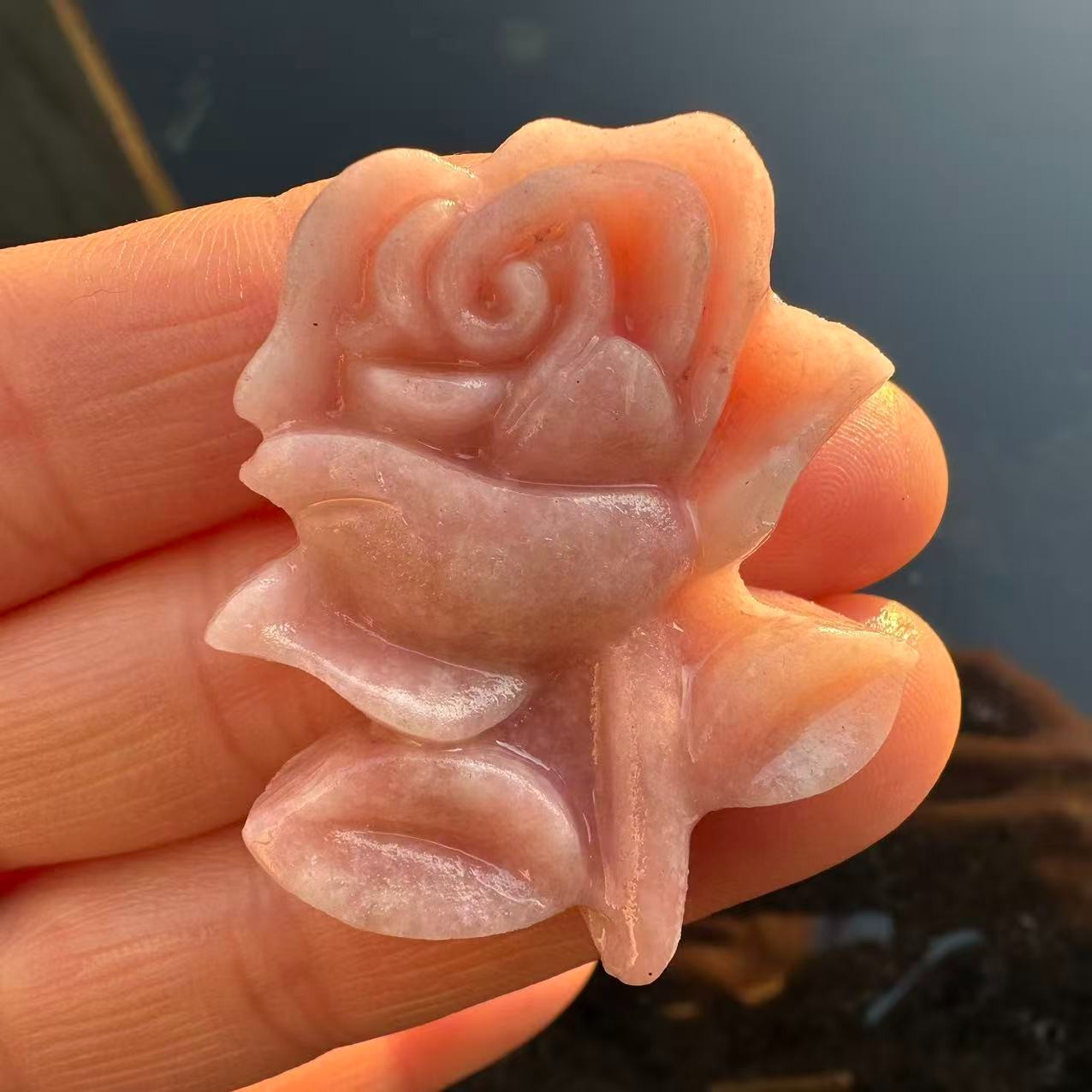 1pc Natural Pink opal Quartz hand-Carved flower skull Crystal Reiki healing gift