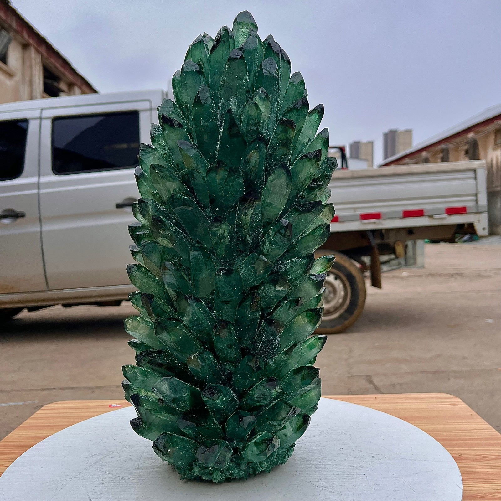24.86LB Green crystal cluster column sample crystal flower home decor