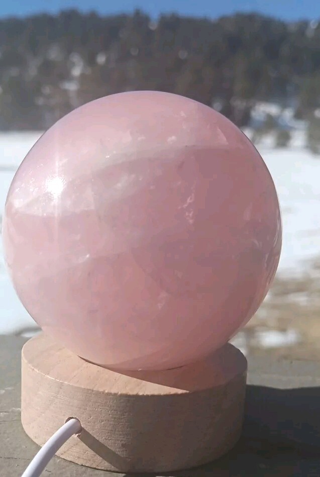 Polished Rose Quartz Crystal Ball Lamp 1 1/4lbs Sphere W LED Stand Large Vivid