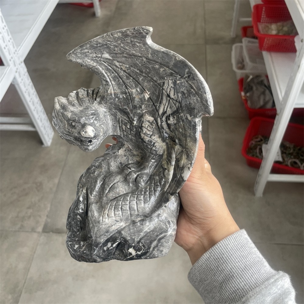 6.1LB 7.4″ Natural Picasso Jasper Flying Dragon Carved Crystal Quartz Energy