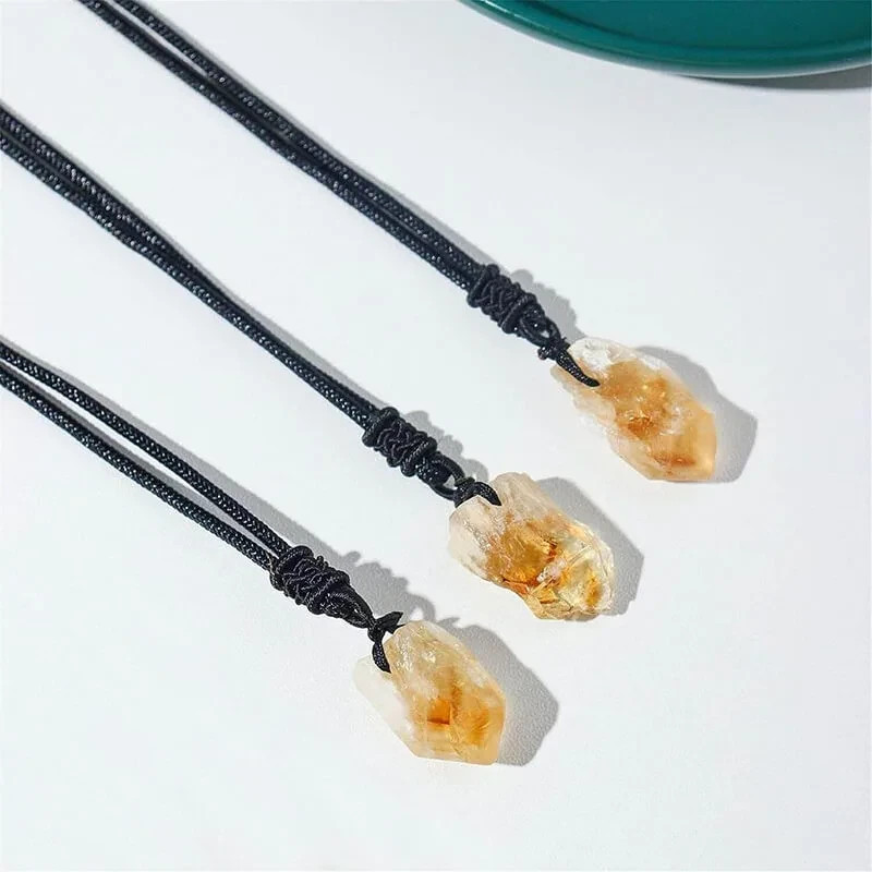 Raw Citrine Pendant Necklace Natural Crystal Prosperity Healing Stone