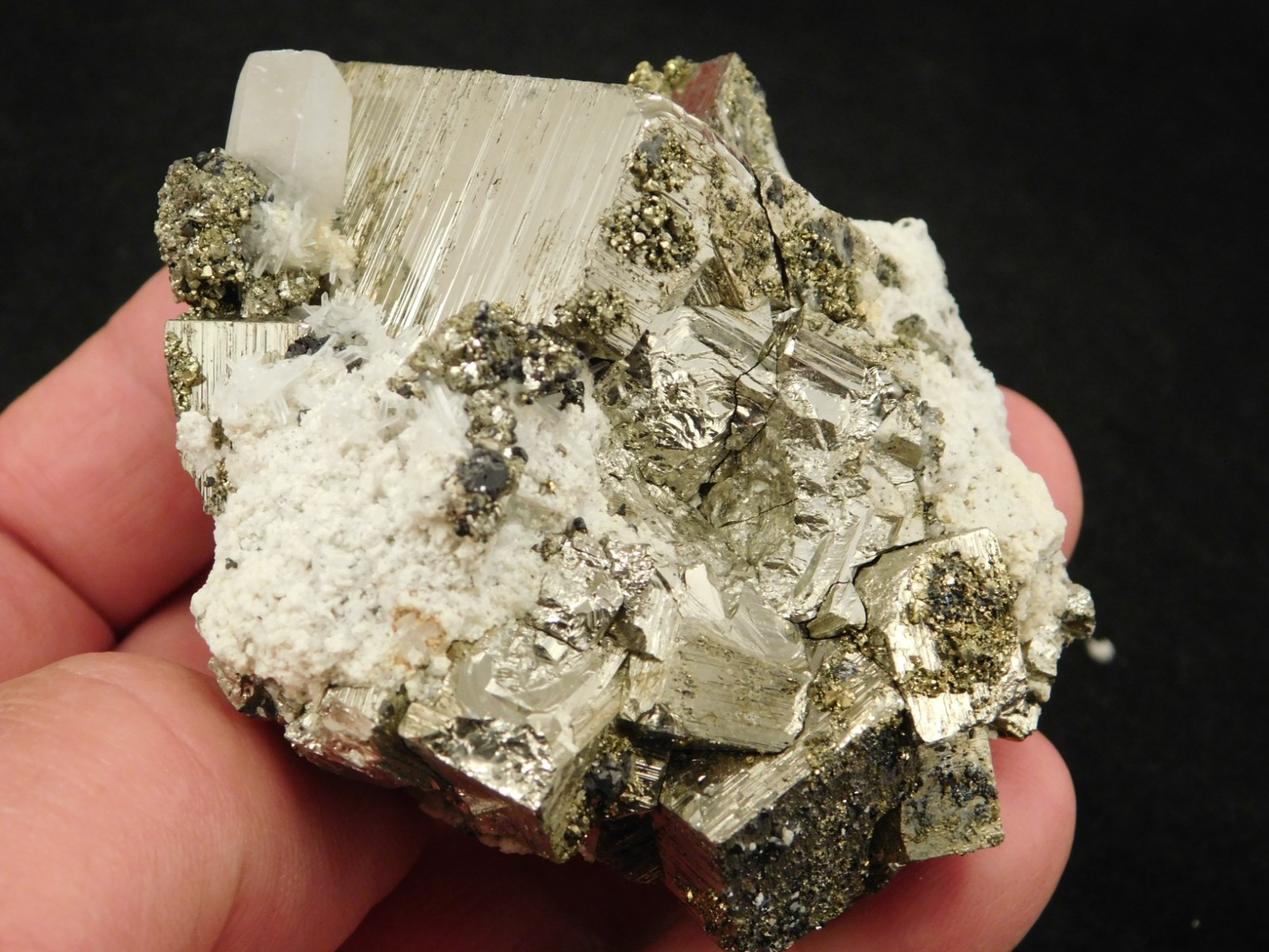 FLUORESCENT Calcite Crystal with PYRITE Crystal CUBES! From Peru 295gr