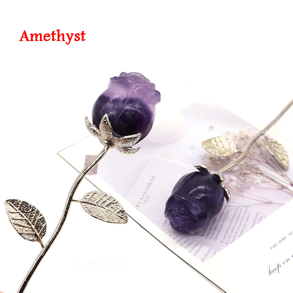 Crystal Carved Rose Flower Natural Stone Crafts Home Decor Valentines Day Gift