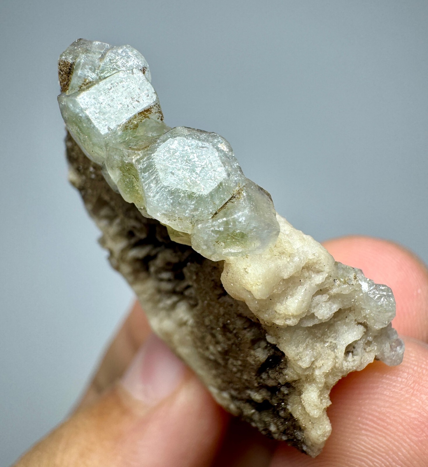 55 Carats Full Terminated Fluorescent Phosphore Apatite Crystals Bunch On Matrix
