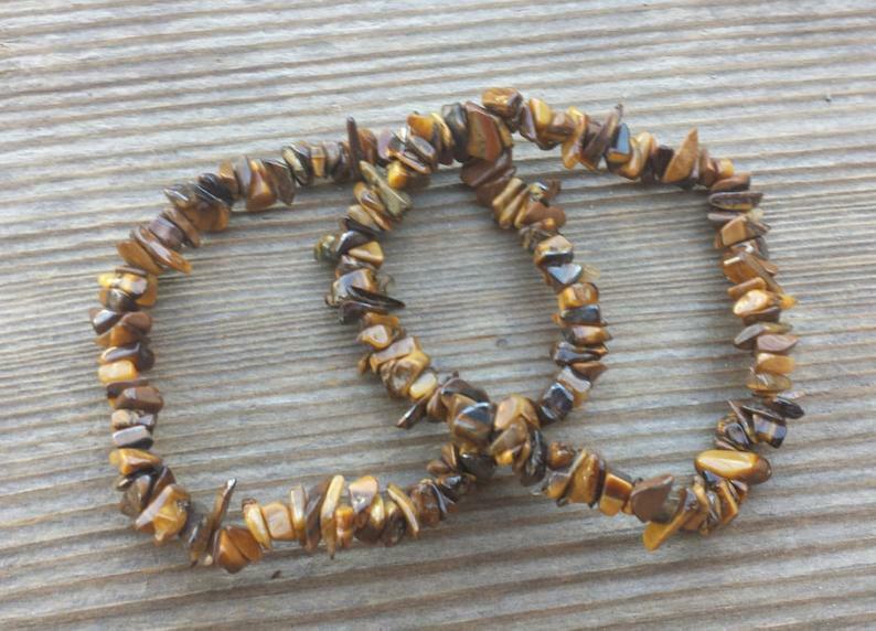 NATURAL TIGER EYE STONE GEMSTONE STRETCHY CHIP BRACELET