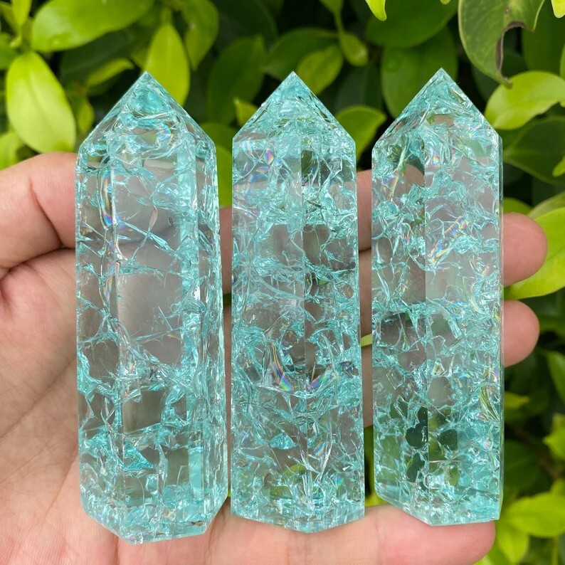 3.15″-3.54″ Natural Blue Crackle Quartz Crystal Tower – Healing Crystal Obelisk